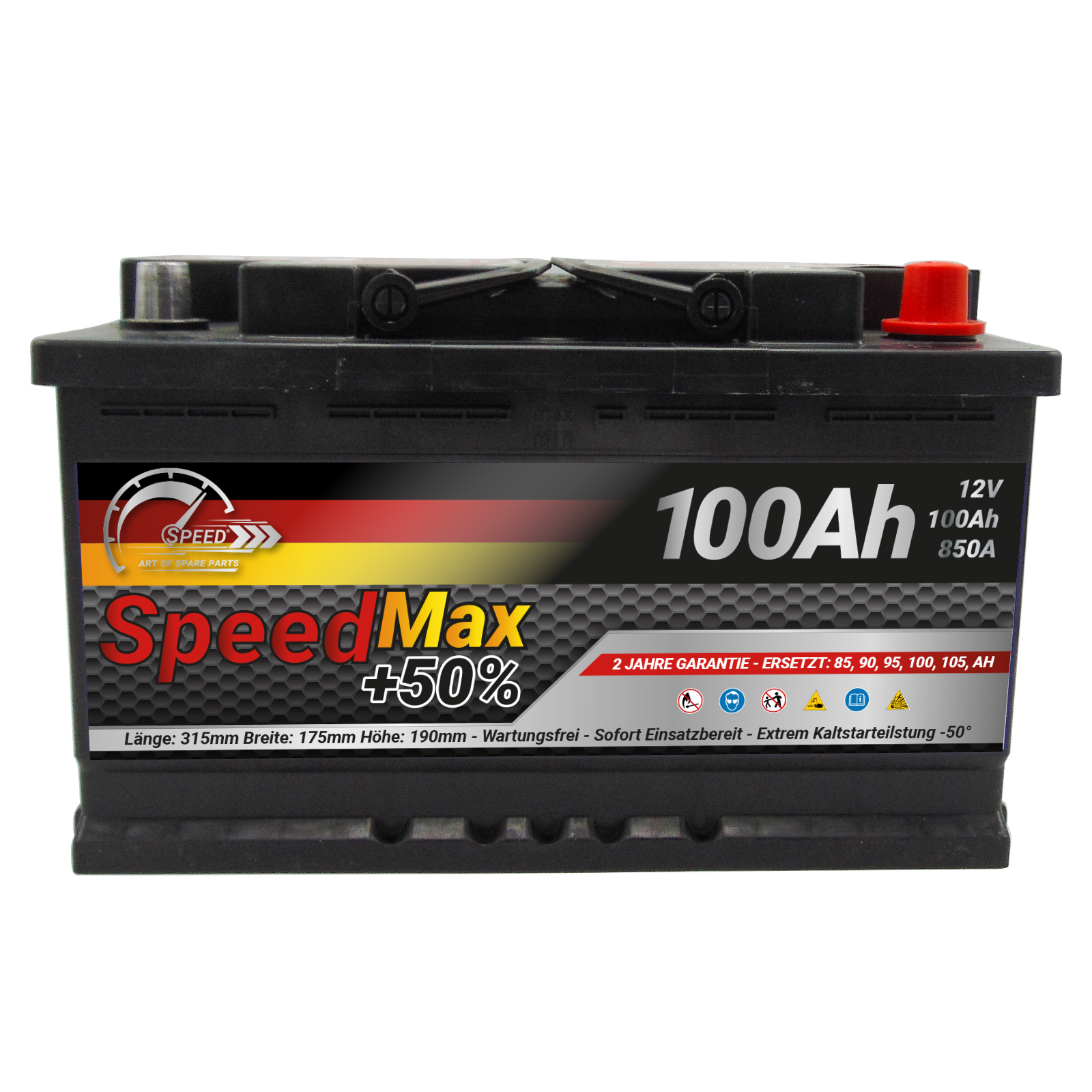 Autobatterie original SMC, Marke Speed L4 100Ah 12 V 830 A, mit Pluspol  rechts