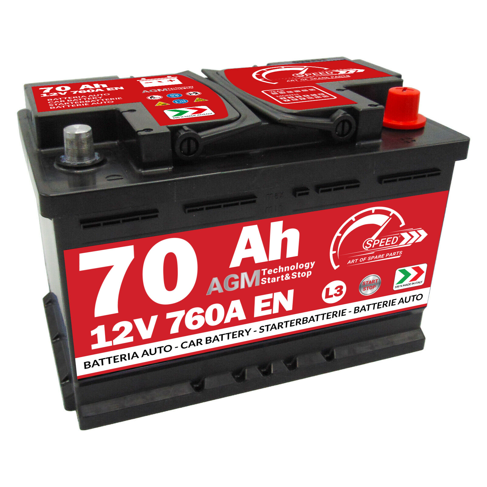 Speed Autobatterie AGM 70Ah 760A Start&Stop L3 : : Auto & Motorrad